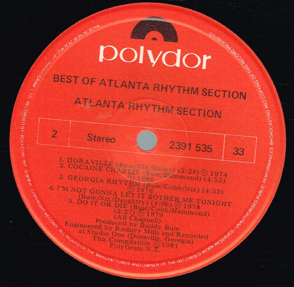 Atlanta Rhythm Section : The Best Of Atlanta Rhythm Section (LP, Comp)