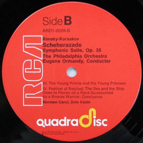 Rimsky-Korsakov* - Eugene Ormandy, The Philadelphia Orchestra, Norman Carol : Scheherazade (LP, Quad, RE)