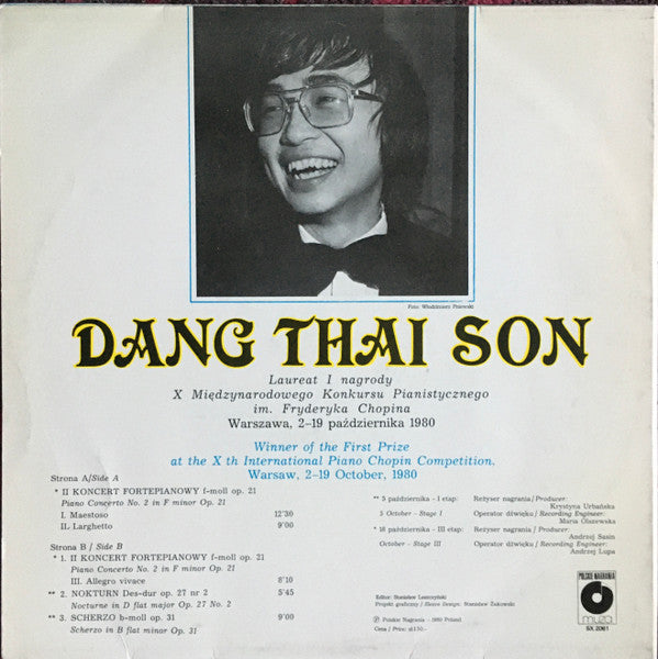 Chopin*, Dang Thai Son : Piano Concerto No. 2 / Nocturne In D Flat Major / Scherzo In B Flat Minor (LP)