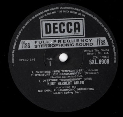 Kurt Herbert Adler, National Philharmonic Orchestra : Overture (LP)