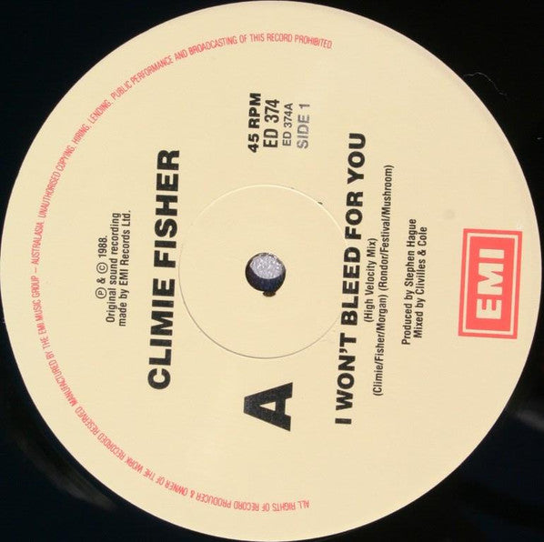 Climie Fisher : I Won't Bleed For You (12", Maxi)