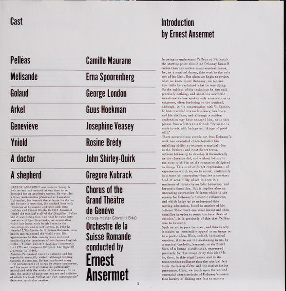Claude Debussy  -  Erna Spoorenberg, Camille Maurane, George London (2), Guus Hoekman  /  Ernest Ansermet, L'Orchestre De La Suisse Romande : Pelleas Et Melisande (3xLP + Box)