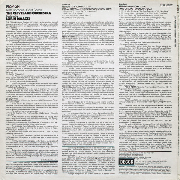 Ottorino Respighi, The Cleveland Orchestra, Lorin Maazel : Pini Di Roma ∙ Feste Romane (LP)