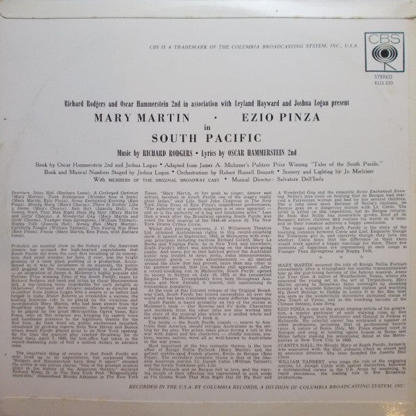 Mary Martin, Ezio Pinza, Richard Rodgers, Oscar Hammerstein II* With Original Broadway Cast* : South Pacific (LP, Album, RE)