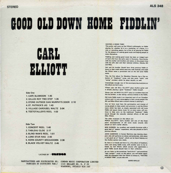 Carl Elliott : Good Old Down Home Fiddlin' (LP, Album)