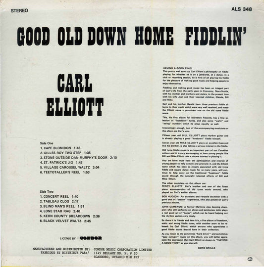 Carl Elliott : Good Old Down Home Fiddlin' (LP, Album)