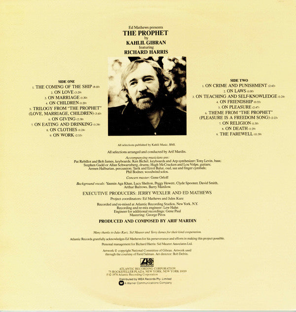 Kahlil Gibran* Featuring Richard Harris : The Prophet (LP, Album, Gat)