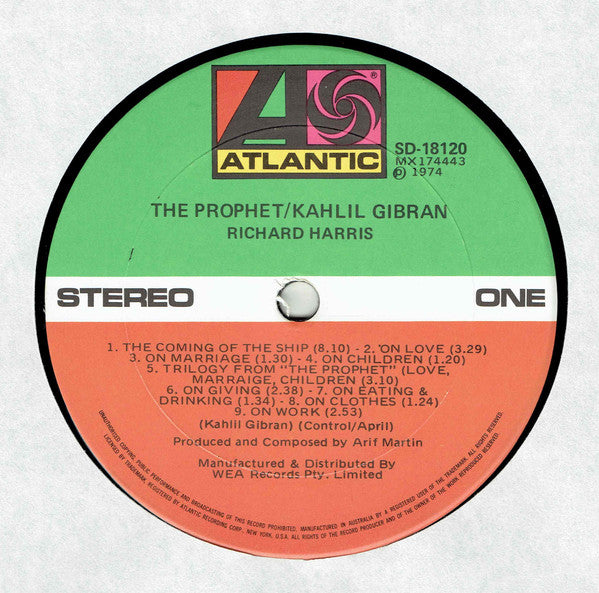 Kahlil Gibran* Featuring Richard Harris : The Prophet (LP, Album, Gat)