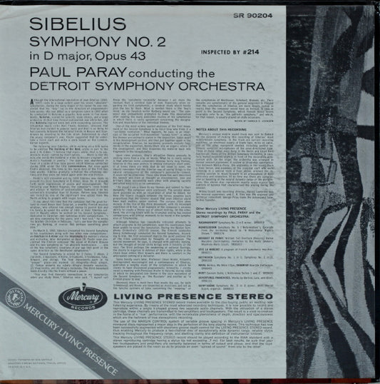 Jean Sibelius - Paul Paray, Detroit Symphony Orchestra : Symphony No. 2 (LP)