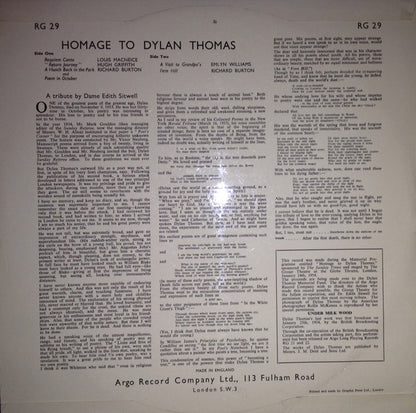 Dylan Thomas, Various : Homage To Dylan Thomas (LP, Mono)