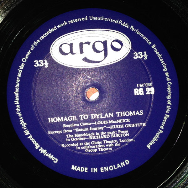 Dylan Thomas, Various : Homage To Dylan Thomas (LP, Mono)