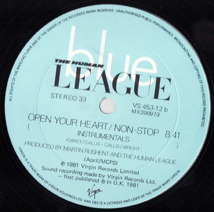 The Human League : Open Your Heart / Non-Stop (12", Single)