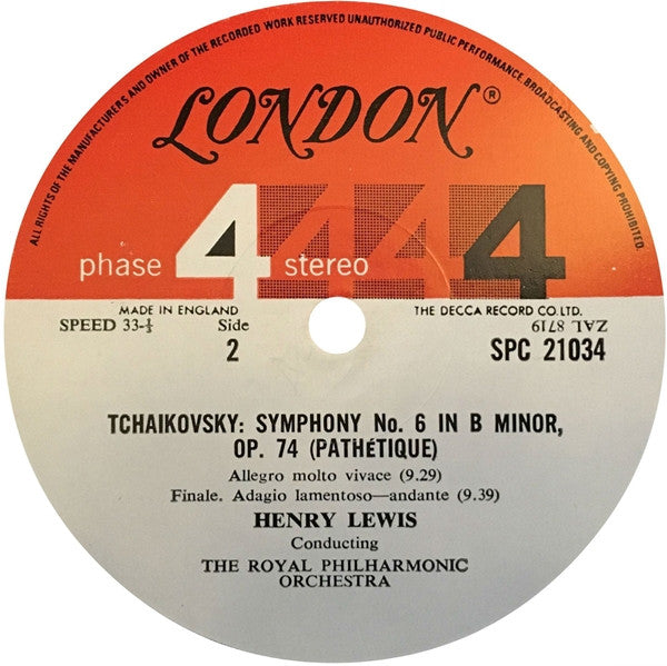 Pyotr Ilyich Tchaikovsky, Henry Lewis, Royal Philharmonic Orchestra : Tchaikovsky Symphony No. 6 In B Minor "Pathetique" (LP)