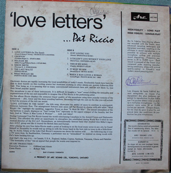 Pat Riccio : Love Letters (LP)