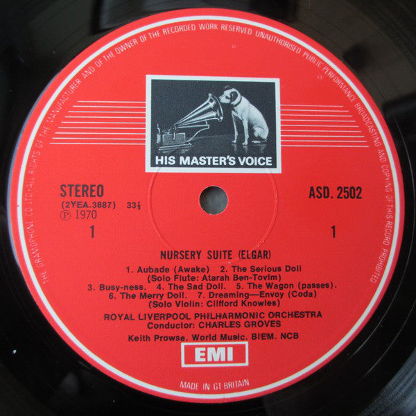 Sir Edward Elgar, Sir Charles Groves, Royal Liverpool Philharmonic Orchestra : Severn Suite; Nursery Suite; Grania & Diarmid - Funeral March (LP, Album)