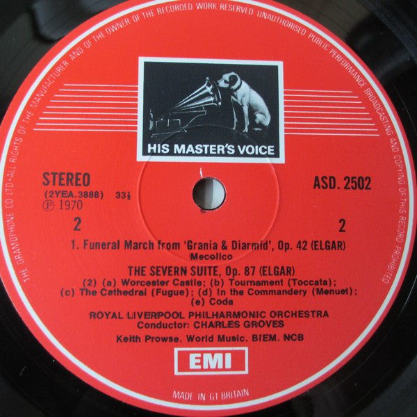 Sir Edward Elgar, Sir Charles Groves, Royal Liverpool Philharmonic Orchestra : Severn Suite; Nursery Suite; Grania & Diarmid - Funeral March (LP, Album)