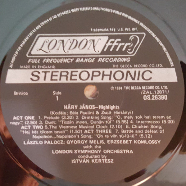 Zoltán Kodály, István Kertész : Hary Janos Highlights (LP, RE)