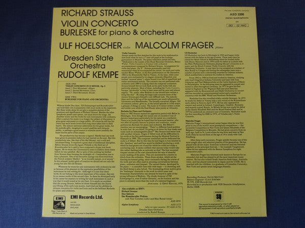 Richard Strauss – Ulf Hoelscher / Malcolm Frager, Dresden State Orchestra*, Rudolf Kempe : Violin Concerto / Burleske For Piano & Orchestra (LP, Quad, Ori)