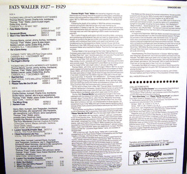 Fats Waller : Fats Waller 1927-1929 (LP, Album, Comp, Mono, RE)
