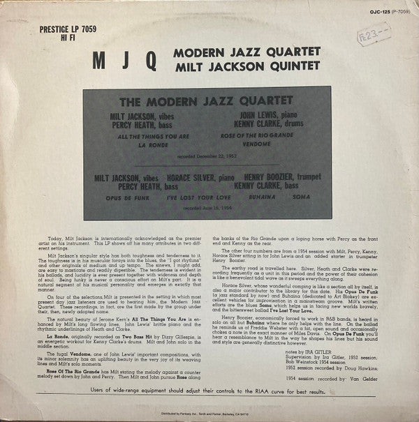 Modern Jazz Quartet* / Milt Jackson Quintet : MJQ (LP, Comp, RE)