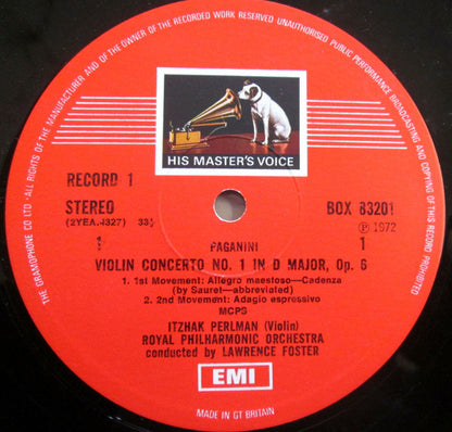 Itzhak Perlman – Niccolò Paganini / Pablo de Sarasate – Royal Philharmonic Orchestra, Lawrence Foster : Violin Concerto No. 1 · 24 Caprices / Carmen Fantasy  (2xLP, Album + Box)