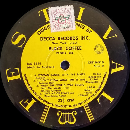 Peggy Lee : Black Coffee (10", Mono)