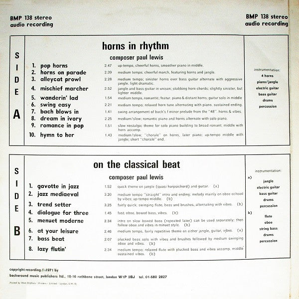 Paul Lewis (4) : Horns In Rhythm / On The Classical Beat (LP)