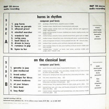 Paul Lewis (4) : Horns In Rhythm / On The Classical Beat (LP)