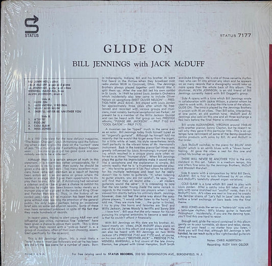Bill Jennings With Jack McDuff* : Glide On (LP, Album, Mono, RE)
