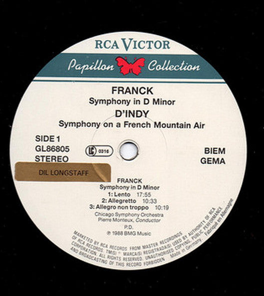César / Hector Berlioz / Vincent D'Indy / Chicago Symphony Orchestra, Pierre Monteux, Nicole Henriot-Schweitzer, Boston Symphony Orchestra, Charles Munch : Symphony In D Minor / Beatrice And Benedict Overture / Symphonie Sur Un Chant Montagnard = Symphony On A French Mountain Air (LP, Comp, RE, RM)