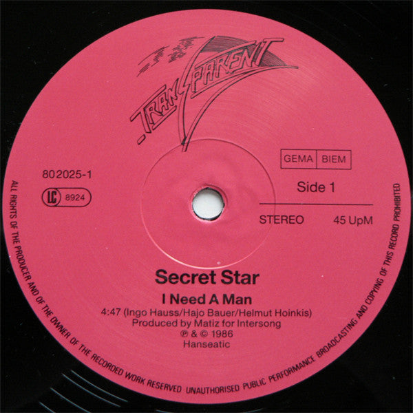 Secret Star : I Need A Man (12", Maxi)