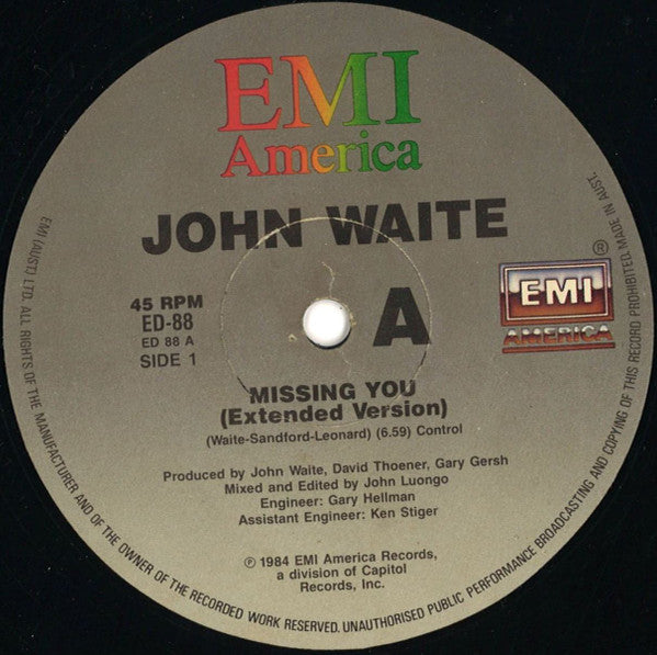 John Waite : Missing You (Extended Version) (12", Single)