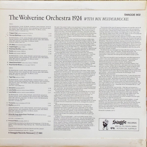 The Wolverine Orchestra : The Wolverine Orchestra 1924 With Bix Beiderbecke (LP, Comp, Mono)