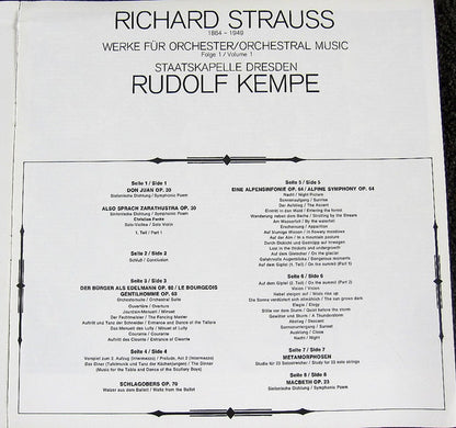 Richard Strauss, Staatskapelle Dresden, Rudolf Kempe : The Orchestral Music of Richard Strauss Vol. I (4xLP + Box)