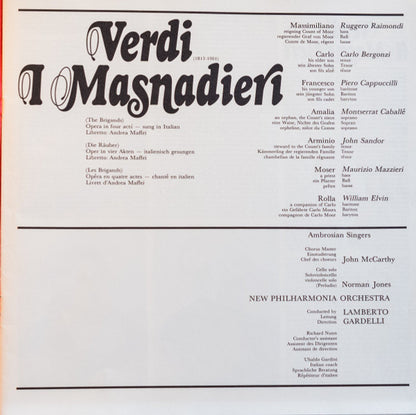 Giuseppe Verdi, Montserrat Caballé, Carlo Bergonzi, Piero Cappuccilli, Ruggero Raimondi, The Ambrosian Singers, New Philharmonia Orchestra, Lamberto Gardelli : I Masnadieri (3xLP, Album + Box)