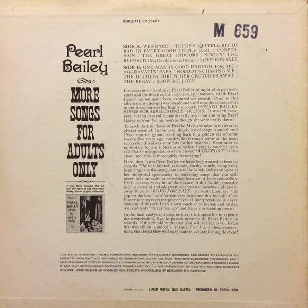 Pearl Bailey : More Songs For Adults Only (LP, Album, RE)