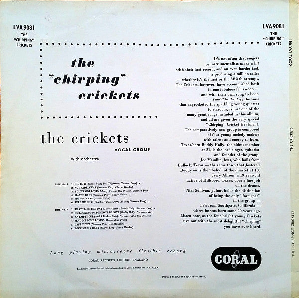 The Crickets (2) : The "Chirping" Crickets (LP, Album, Mono, RE, RP, Cov)