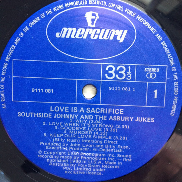 Southside Johnny & The Asbury Jukes : Love Is A Sacrifice (LP, Album)