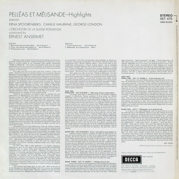 Debussy*, Erna Spoorenberg, Camille Maurane, George London (2), L'Orchestre De La Suisse Romande Conducted By Ernest Ansermet : Pelléas Et Mélisande - Highlights (LP)