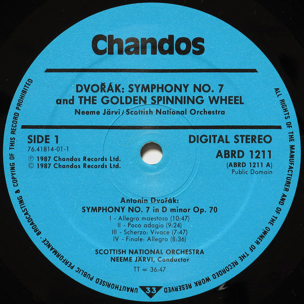 Antonín Dvořák, Royal Scottish National Orchestra Conducted By Neeme Järvi : Symphony No. 7 / The Golden Spinning Wheel (LP)