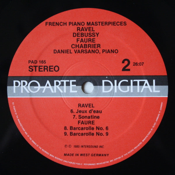 Ravel* / Debussy* / Fauré* / Chabrier* - Daniel Varsano : French Piano Masterpieces (LP)