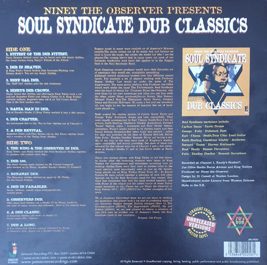 The Soul Syndicate : Niney The Observer Presents Soul Syndicate Dub Classics (LP, Comp)