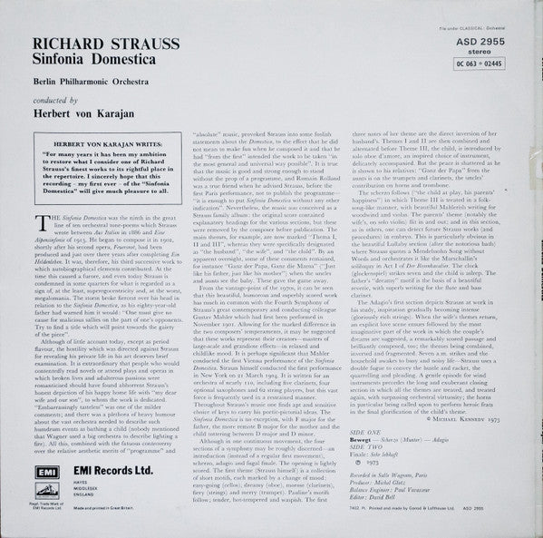 Richard Strauss - Herbert Von Karajan, Berliner Philharmoniker : Sinfonia Domestica (LP)