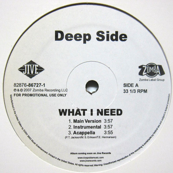Deep Side : What I Need (12", Single, Promo)