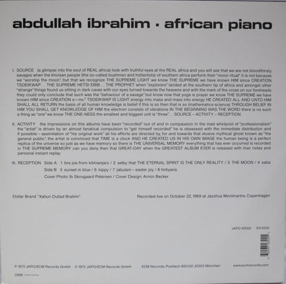 Abdullah Ibrahim : African Piano (LP, Album, RE, 180)