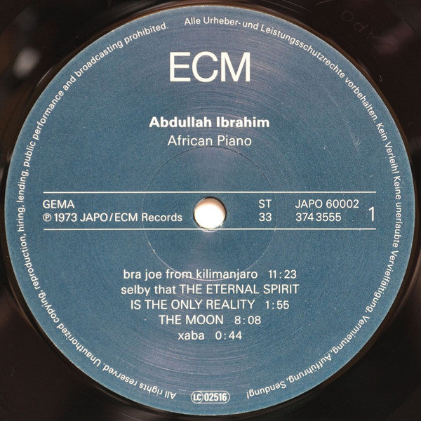 Abdullah Ibrahim : African Piano (LP, Album, RE, 180)