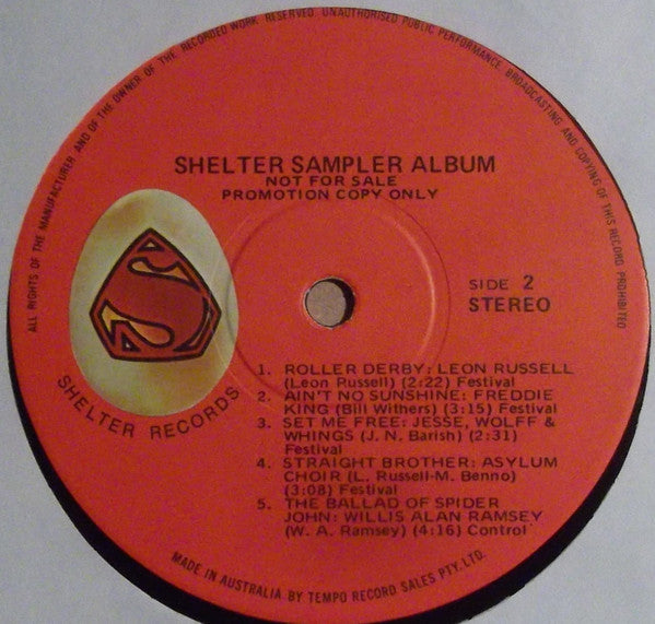 Various : Shelter Sampler Album (LP, Promo, Smplr)