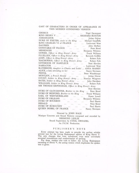 William Shakespeare : The Tragedy Of King Henry V (LP, Album, Club, RE)
