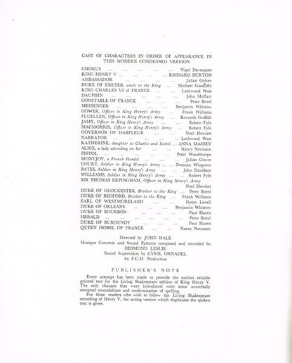 William Shakespeare : The Tragedy Of King Henry V (LP, Album, Club, RE)