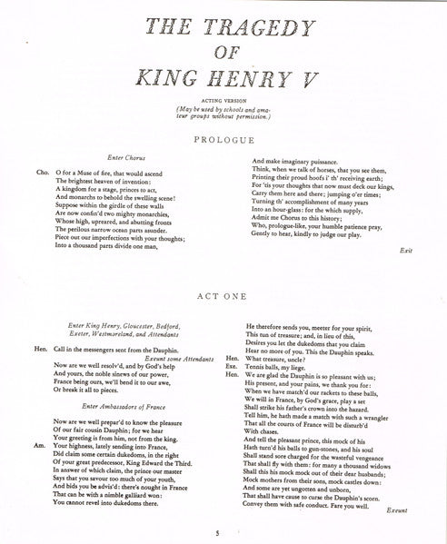 William Shakespeare : The Tragedy Of King Henry V (LP, Album, Club, RE)